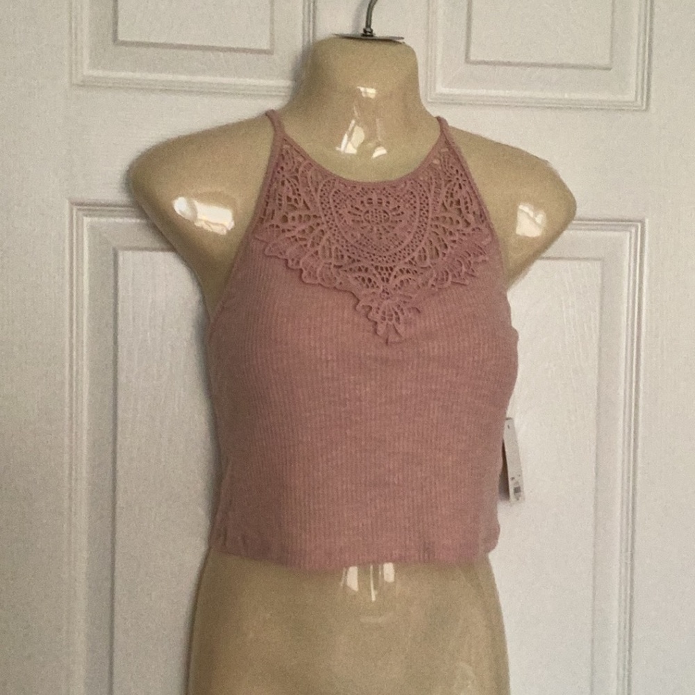 NWT crop halter top ribbed t-back M - Picture 4 of 5